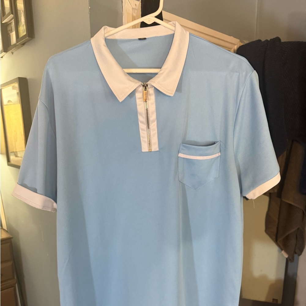 Light Blue Polo Shirt with White Accents